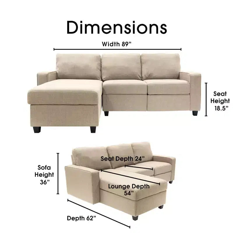 Divano Componibile Reclinabile con Chaise Longue Contenitore, Beige/Farina d'Avena, 3 Posti