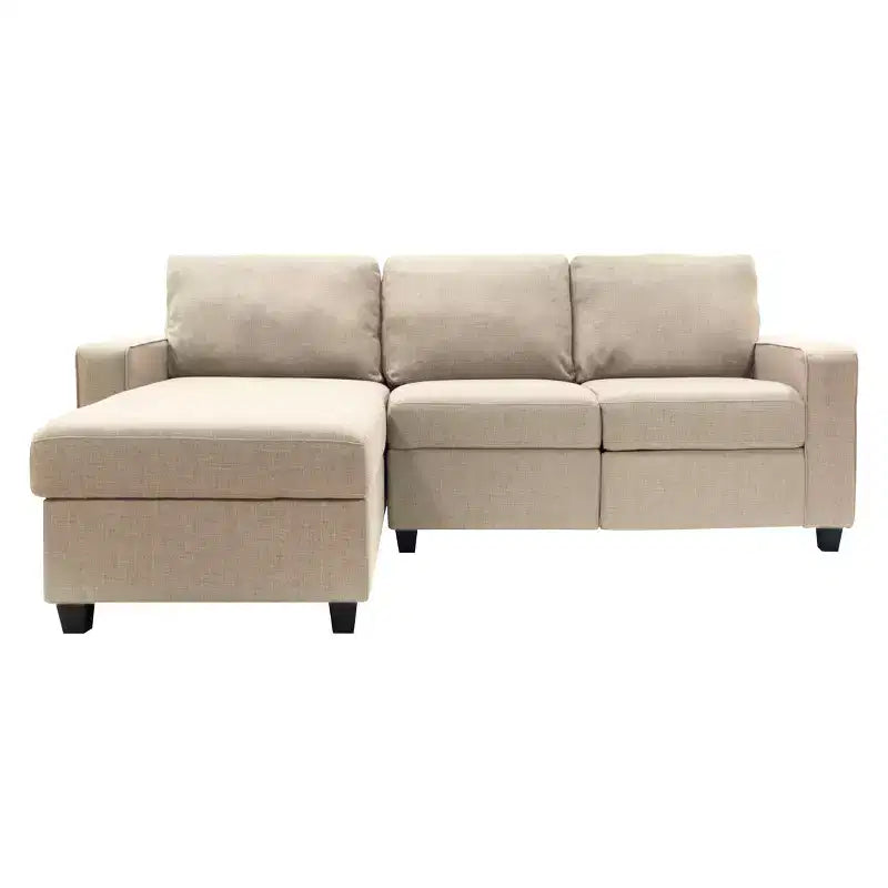 Divano Componibile Reclinabile con Chaise Longue Contenitore, Beige/Farina d'Avena, 3 Posti