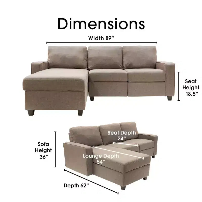 Divano Componibile Reclinabile con Chaise Longue Contenitore, Beige/Farina d'Avena, 3 Posti