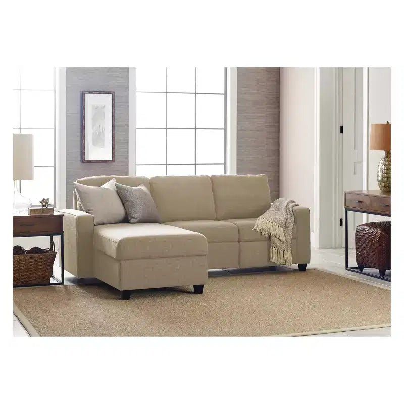 Divano Componibile Reclinabile con Chaise Longue Contenitore, Beige/Farina d'Avena, 3 Posti