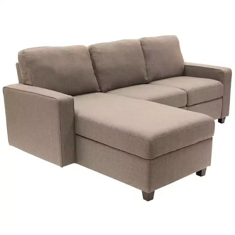 Divano Componibile Reclinabile con Chaise Longue Contenitore, Beige/Farina d'Avena, 3 Posti