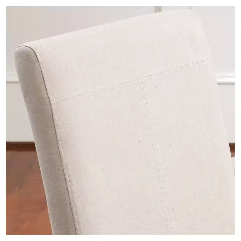 Sedia da pranzo senza braccioli in lino beige con cuciture a T, set da 2