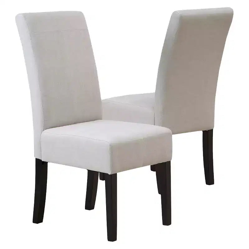 Sedia da pranzo senza braccioli in lino beige con cuciture a T, set da 2