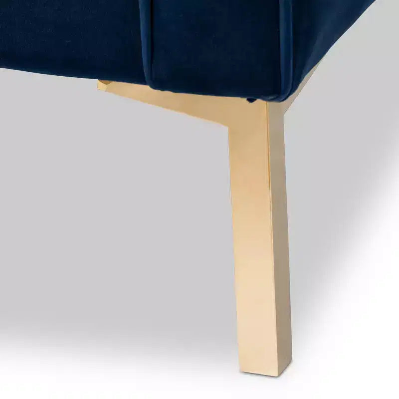 Poltrona lounge senza braccioli in velluto grigio/blu, seduta singola, gambe oro