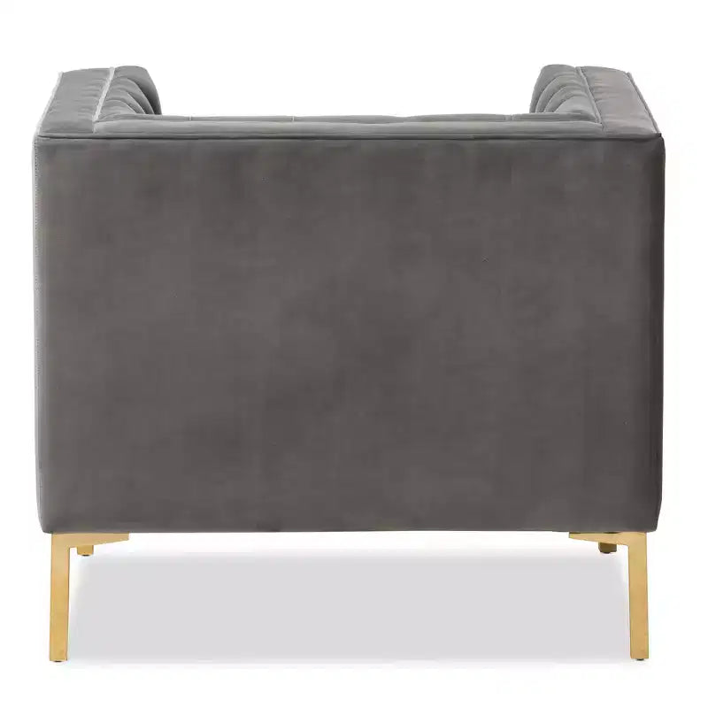 Poltrona lounge senza braccioli in velluto grigio/blu, seduta singola, gambe oro
