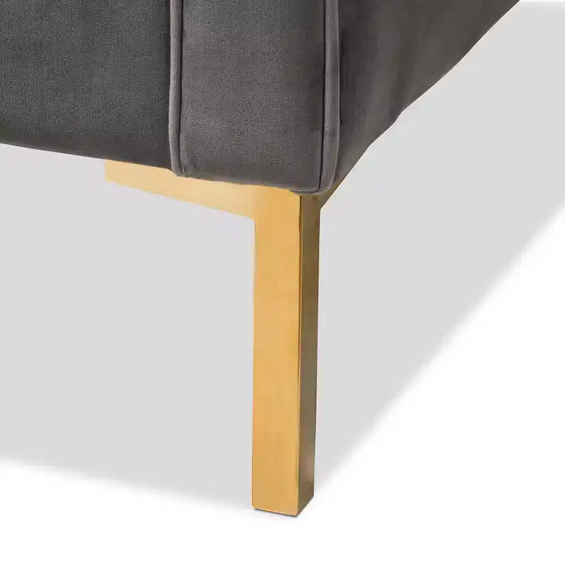 Poltrona lounge senza braccioli in velluto grigio/blu, seduta singola, gambe oro