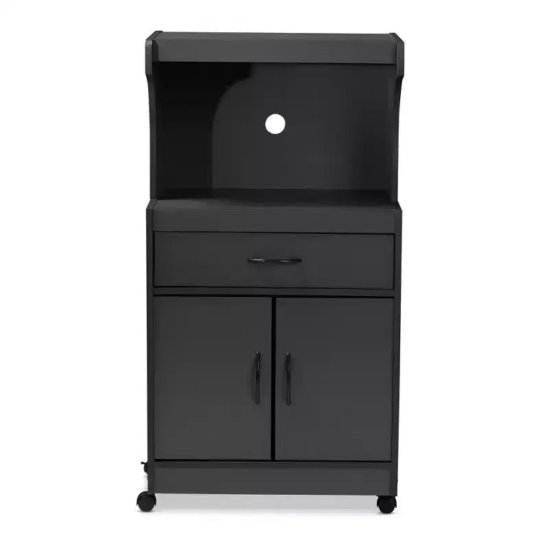 Mobile cucina grigio scuro/marrone con cassetti e ripiani, montaggio in 1 persona