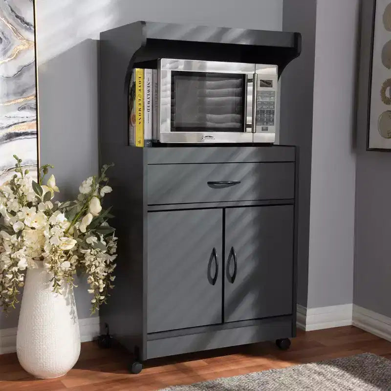 Mobile cucina grigio scuro/marrone con cassetti e ripiani, montaggio in 1 persona