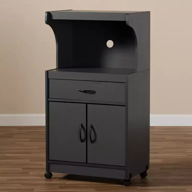 Mobile cucina grigio scuro/marrone con cassetti e ripiani, montaggio in 1 persona