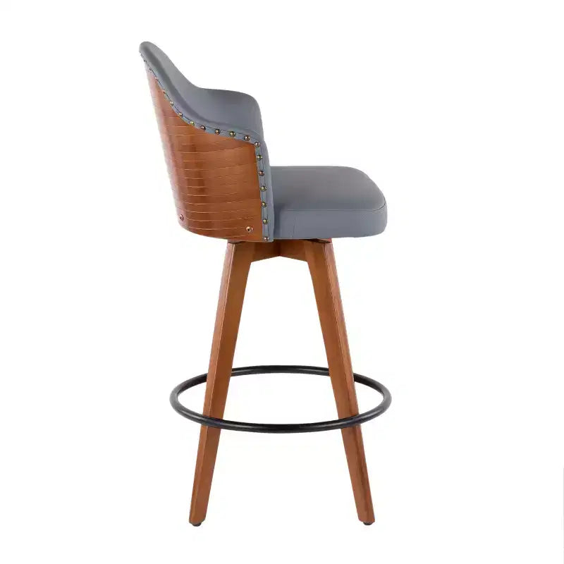 Sgabello da Bar Altezza Bancone Mid-Century, Noce/Crema e Noce/Grigio Scuro, Posti a Sedere: 1