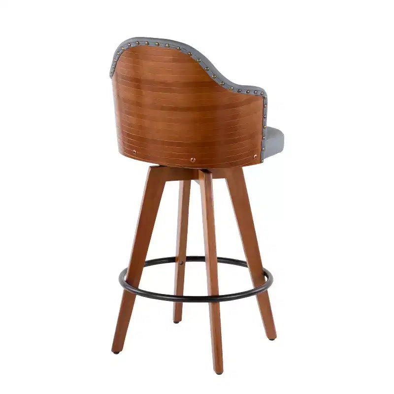 Sgabello da Bar Altezza Bancone Mid-Century, Noce/Crema e Noce/Grigio Scuro, Posti a Sedere: 1