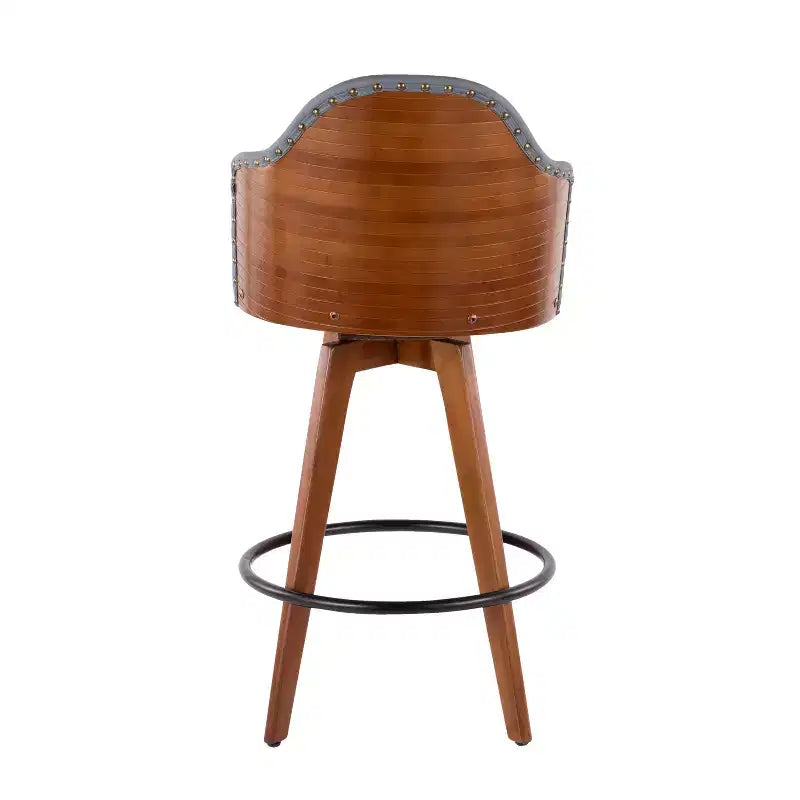 Sgabello da Bar Altezza Bancone Mid-Century, Noce/Crema e Noce/Grigio Scuro, Posti a Sedere: 1