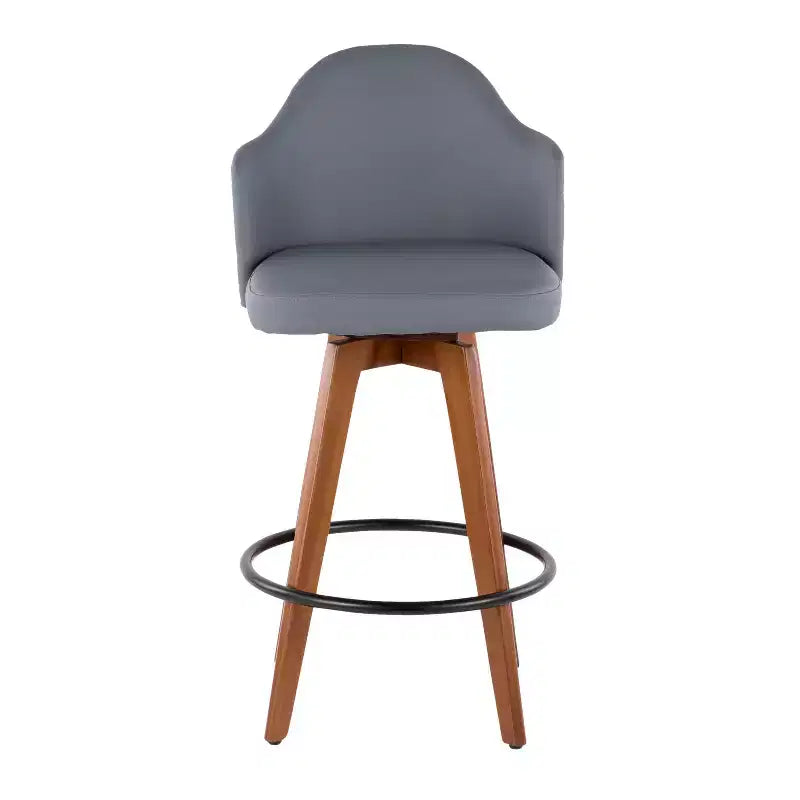 Sgabello da Bar Altezza Bancone Mid-Century, Noce/Crema e Noce/Grigio Scuro, Posti a Sedere: 1