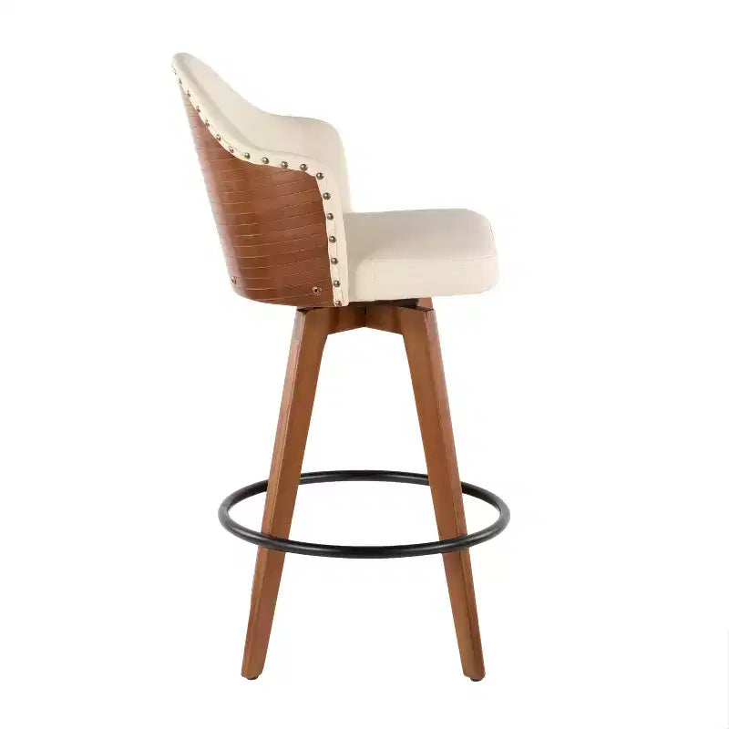 Sgabello da Bar Altezza Bancone Mid-Century, Noce/Crema e Noce/Grigio Scuro, Posti a Sedere: 1