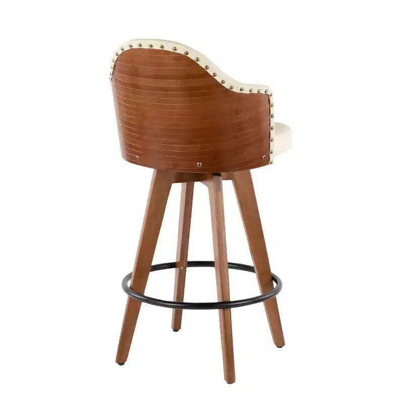 Sgabello da Bar Altezza Bancone Mid-Century, Noce/Crema e Noce/Grigio Scuro, Posti a Sedere: 1