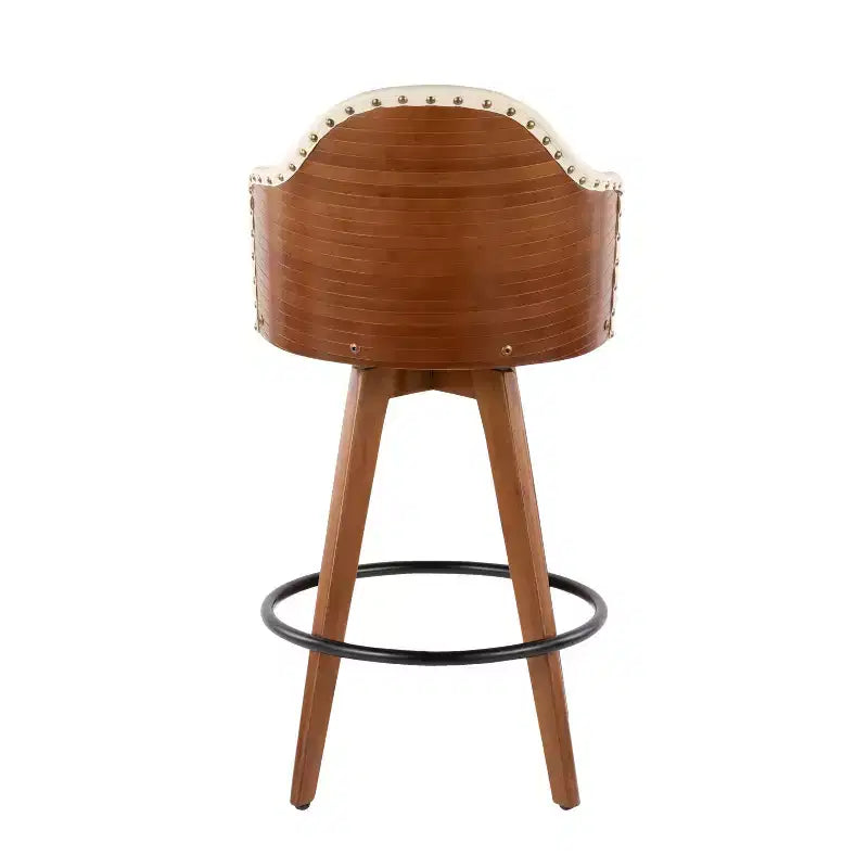 Sgabello da Bar Altezza Bancone Mid-Century, Noce/Crema e Noce/Grigio Scuro, Posti a Sedere: 1
