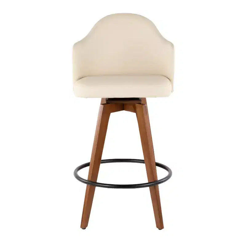 Sgabello da Bar Altezza Bancone Mid-Century, Noce/Crema e Noce/Grigio Scuro, Posti a Sedere: 1