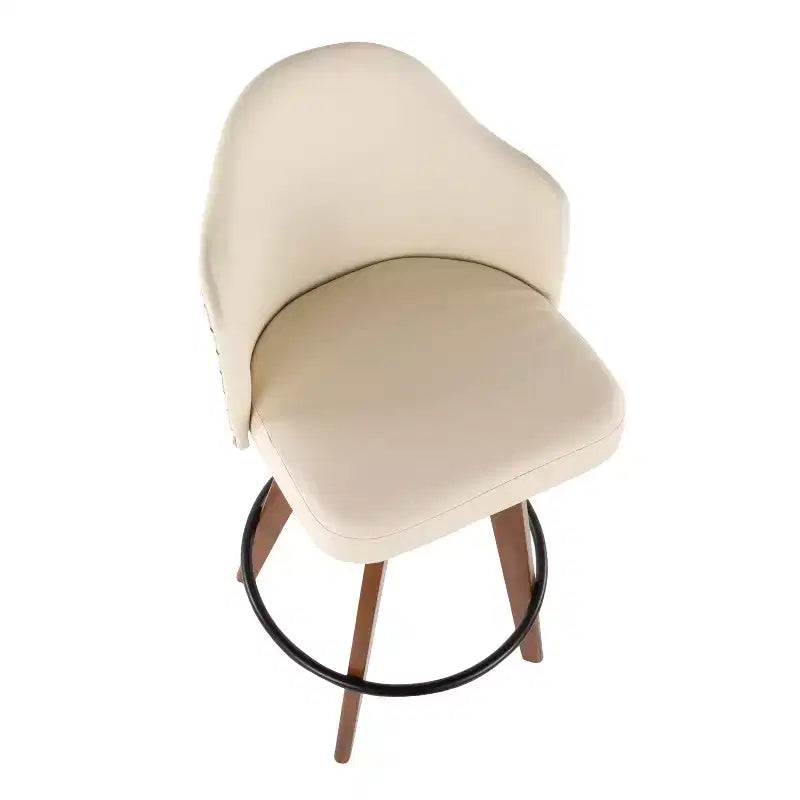 Sgabello da Bar Altezza Bancone Mid-Century, Noce/Crema e Noce/Grigio Scuro, Posti a Sedere: 1