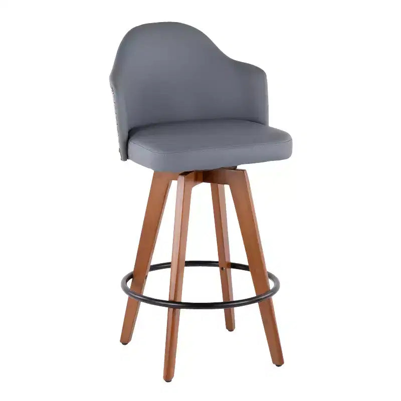 Sgabello da Bar Altezza Bancone Mid-Century, Noce/Crema e Noce/Grigio Scuro, Posti a Sedere: 1