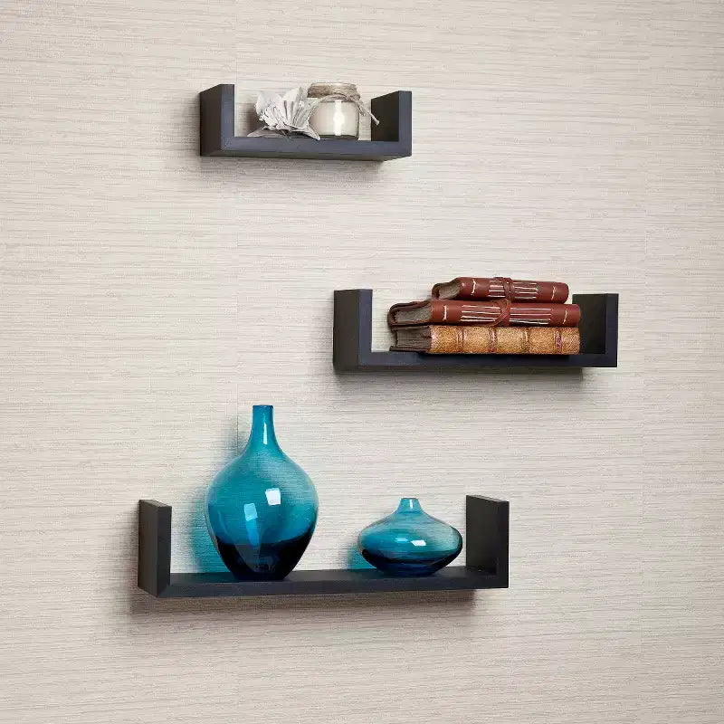 Set di 3 mensole a muro – Nero / Grigio / Espresso / Bianco, modulare, singola