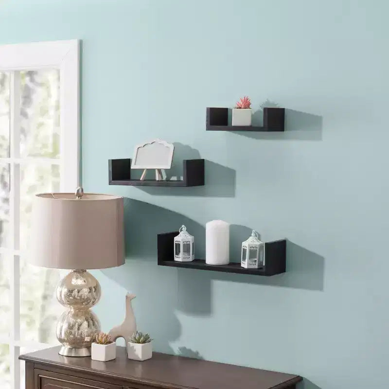Set di 3 mensole a muro – Nero / Grigio / Espresso / Bianco, modulare, singola