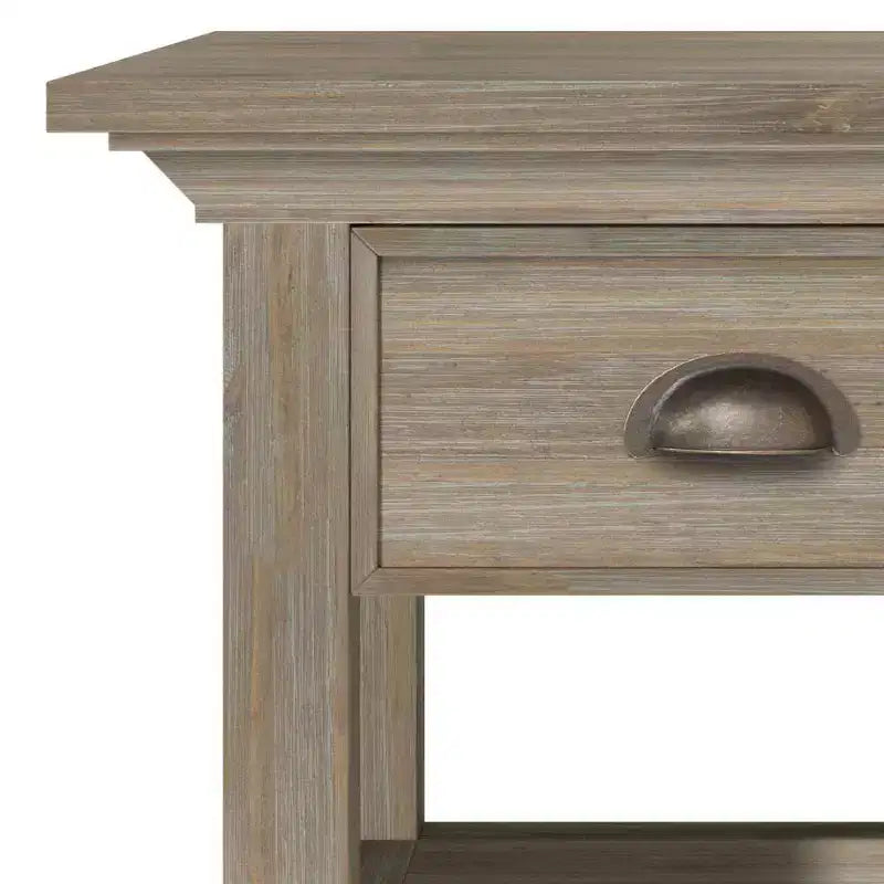 Tavolino finale quadrato in legno massello grigio, stile rustico, assemblaggio da 1 persona