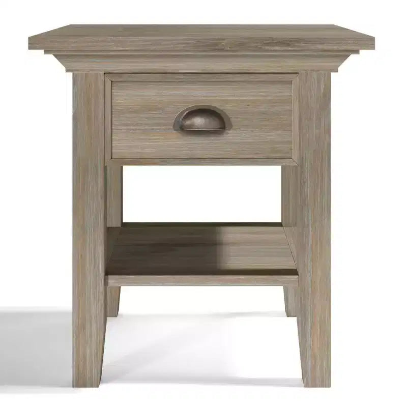 Tavolino finale quadrato in legno massello grigio, stile rustico, assemblaggio da 1 persona