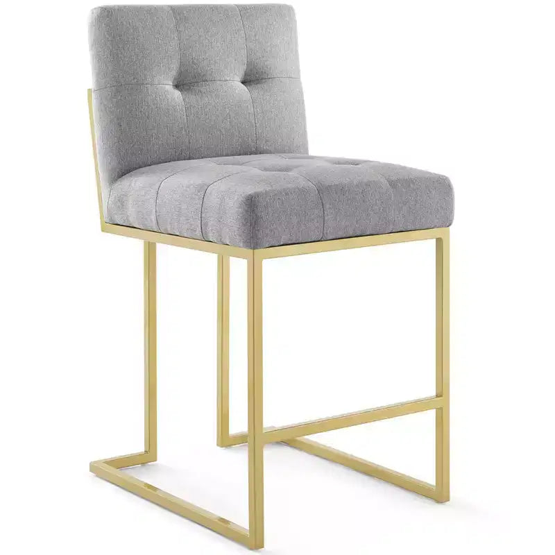 Sgabello da bancone/bar imbottito in oro/beige e grigio e bianco, schienale alto, 1 posto