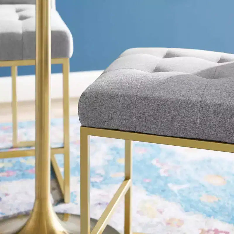 Sgabello da bancone/bar imbottito in oro/beige e grigio e bianco, schienale alto, 1 posto