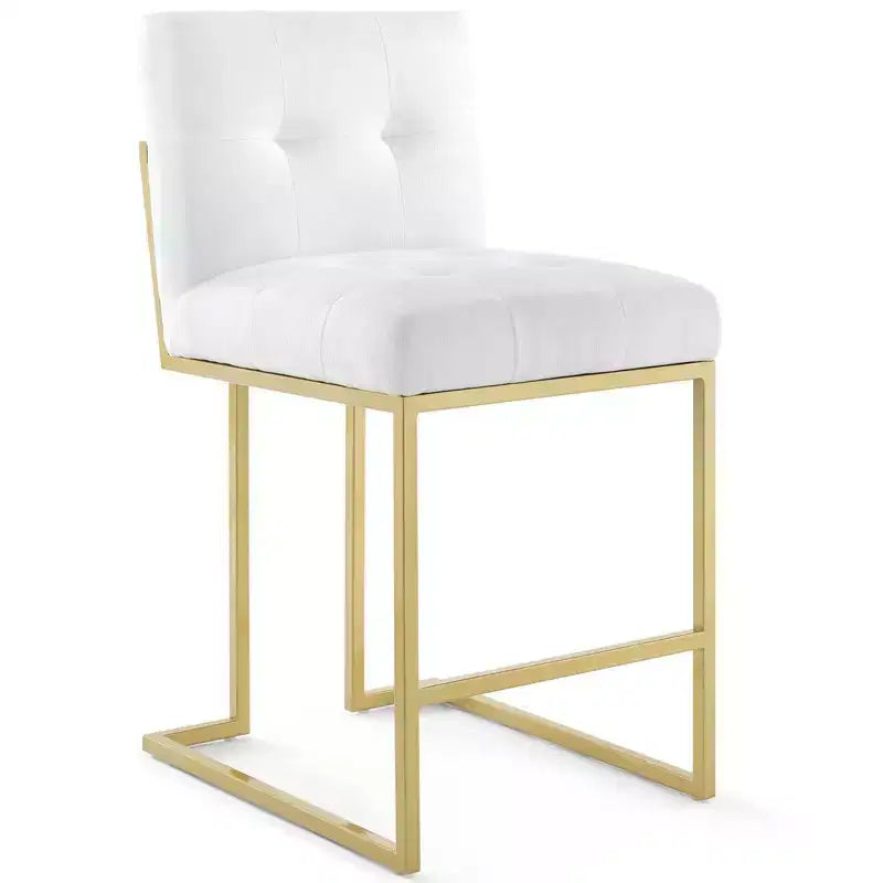 Sgabello da bancone/bar imbottito in oro/beige e grigio e bianco, schienale alto, 1 posto