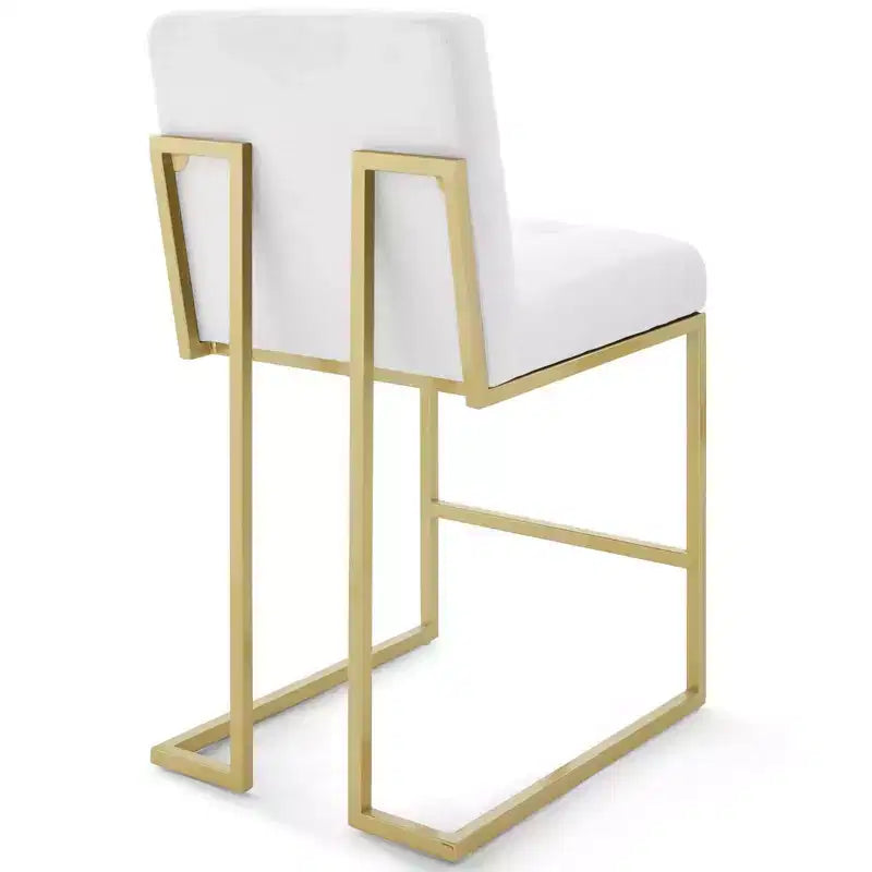 Sgabello da bancone/bar imbottito in oro/beige e grigio e bianco, schienale alto, 1 posto