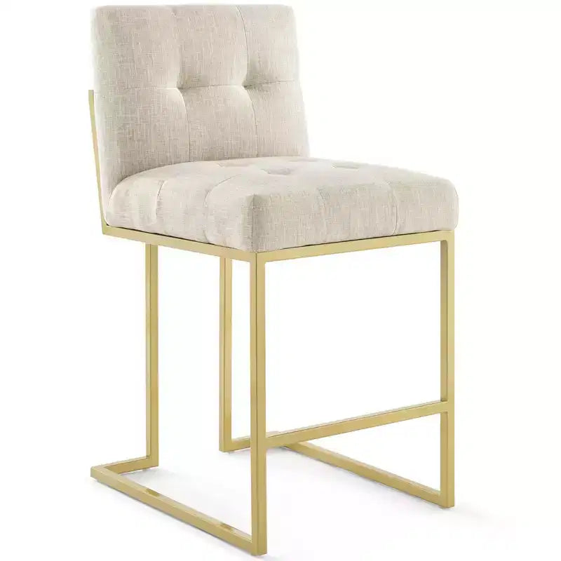 Sgabello da bancone/bar imbottito in oro/beige e grigio e bianco, schienale alto, 1 posto