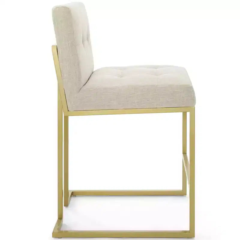 Sgabello da bancone/bar imbottito in oro/beige e grigio e bianco, schienale alto, 1 posto