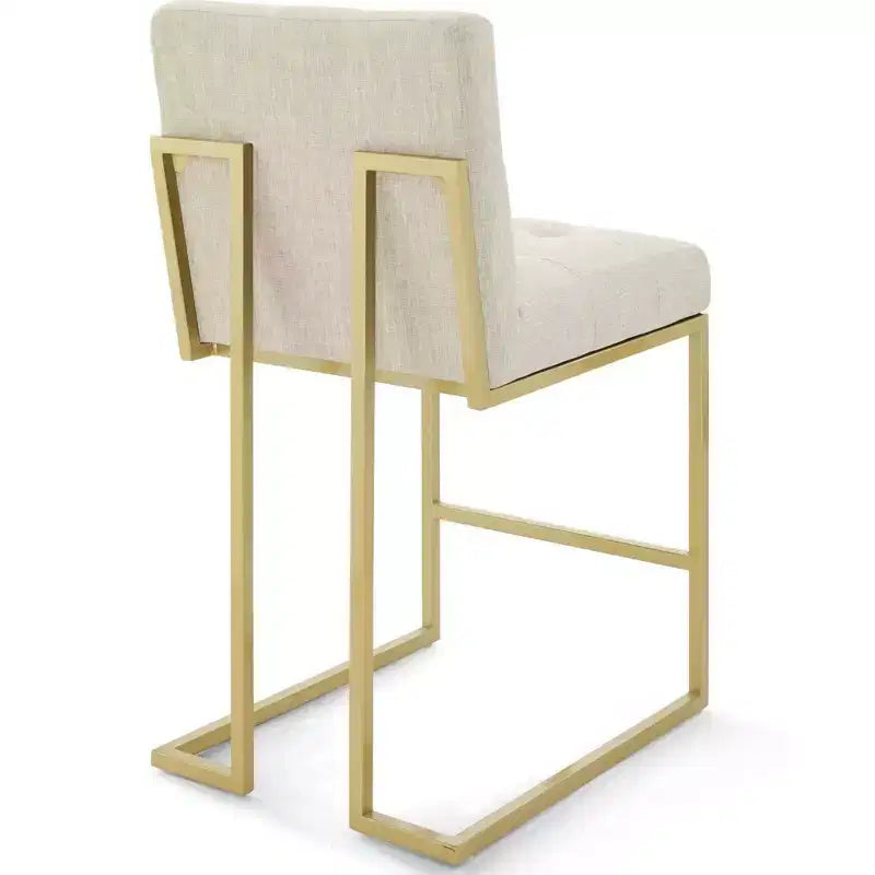 Sgabello da bancone/bar imbottito in oro/beige e grigio e bianco, schienale alto, 1 posto