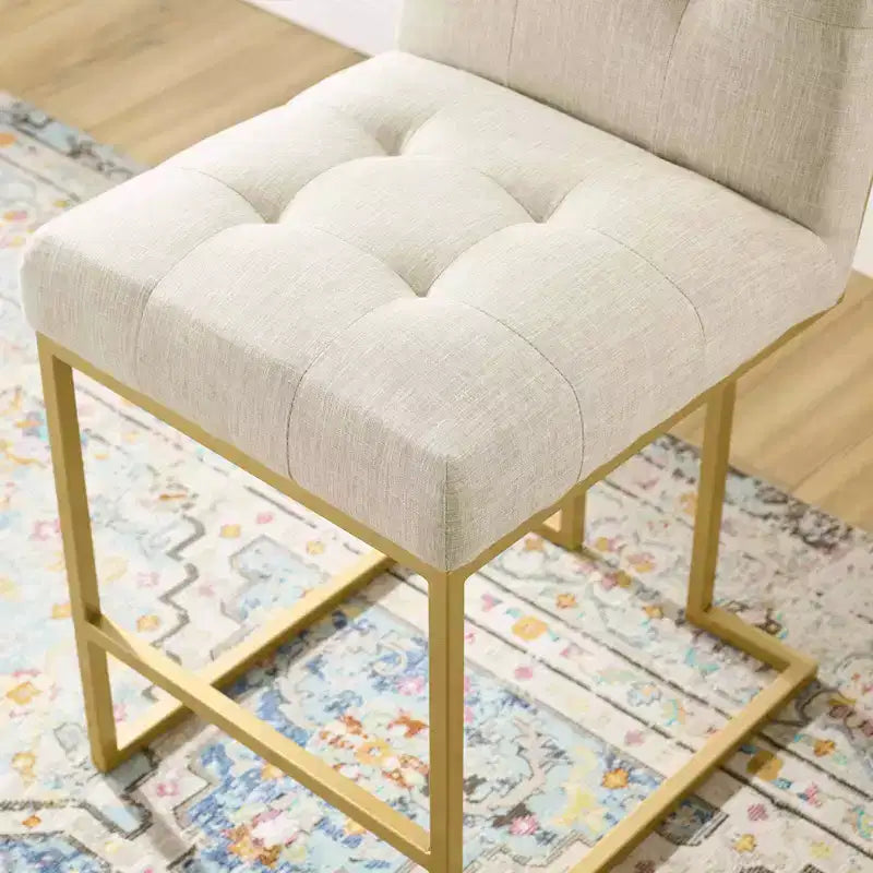 Sgabello da bancone/bar imbottito in oro/beige e grigio e bianco, schienale alto, 1 posto
