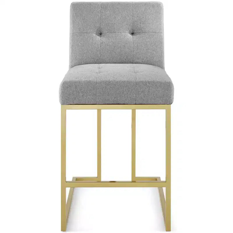 Sgabello da bancone/bar imbottito in oro/beige e grigio e bianco, schienale alto, 1 posto