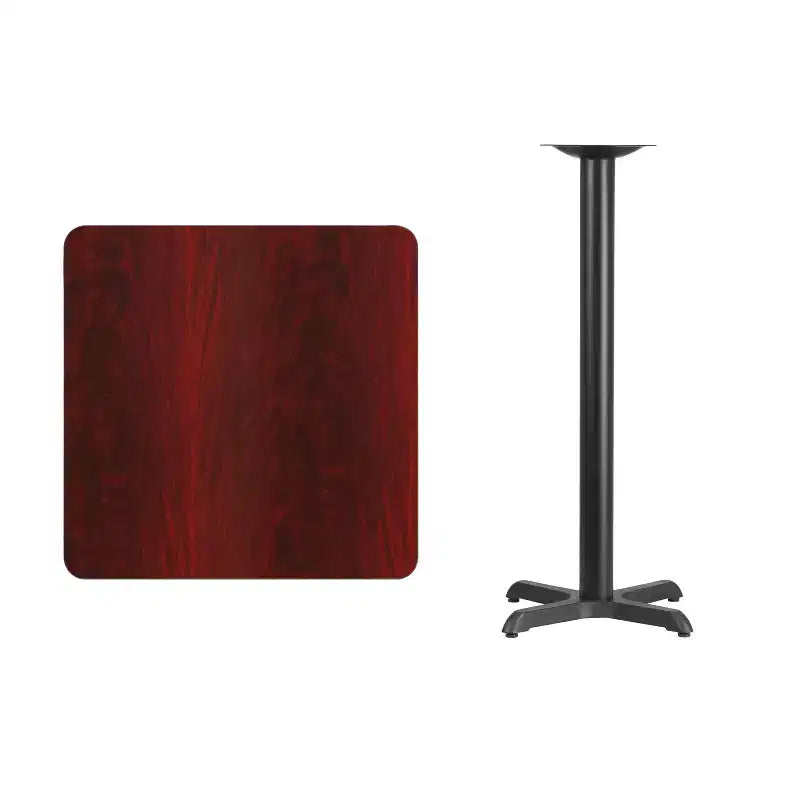 Tavolo quadrato da 30" altezza bar, Nero/Mogano, Base a X, Posti per 4