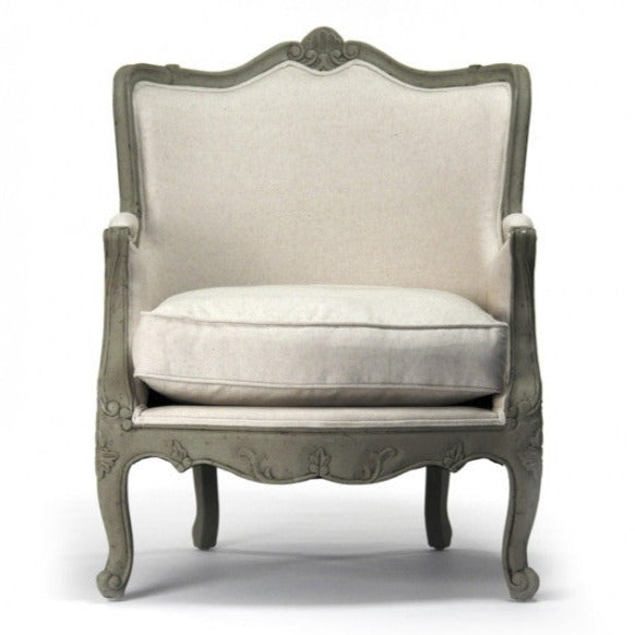 Poltrona a 2 posti - Misura 73,66 cm L x 101,6 cm A x 58,42 cm P. Include (1) cuscino da 45,72 x 45,72 cm come mostrato - La nostra, rivestita in tessuto di cotone bianco sporco e incorniciata con intricati