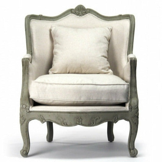 Poltrona a 2 posti - Misura 73,66 cm L x 101,6 cm A x 58,42 cm P. Include (1) cuscino da 45,72 x 45,72 cm come mostrato - La nostra, rivestita in tessuto di cotone bianco sporco e incorniciata con intricati