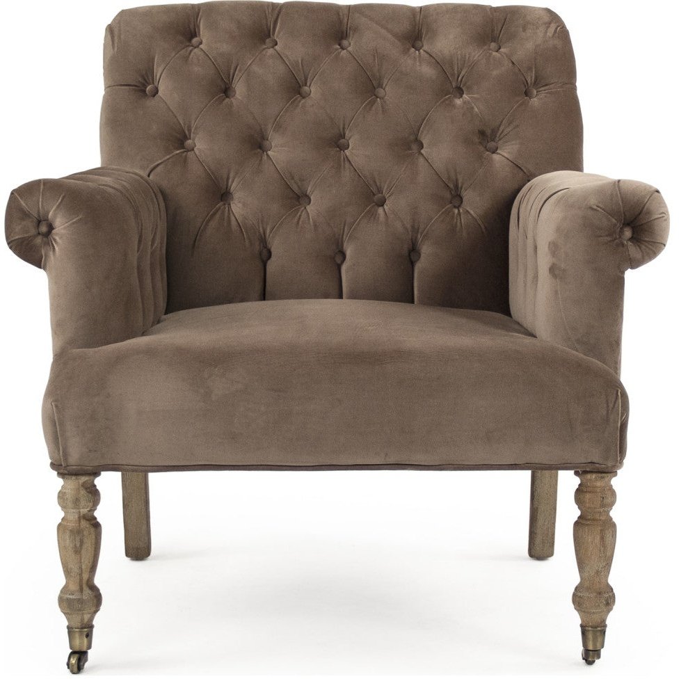 Poltrona in velluto trapuntato marrone - È realizzata in legno massello di rovere e splendidamente rivestita in color cioccolato, il suo elegante design a casa è ulteriormente accentuato