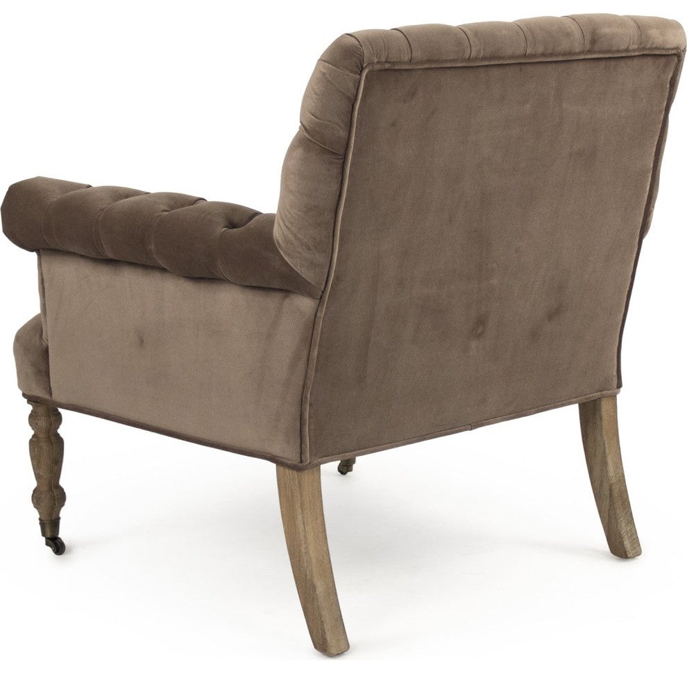 Poltrona in velluto trapuntato marrone - È realizzata in legno massello di rovere e splendidamente rivestita in color cioccolato, il suo elegante design a casa è ulteriormente accentuato