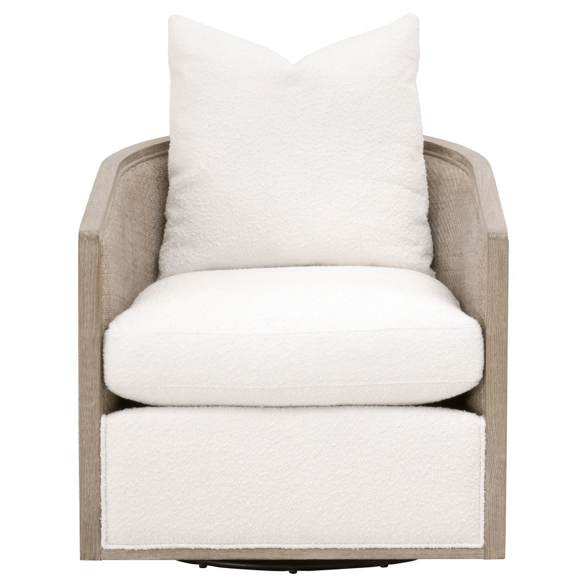 Poltrona girevole - Questa bellissima, caratterizzata da una struttura in legno massello di rovere e dettagli in rattan, è perfetta per donare a qualsiasi soggiorno un'atmosfera casual ma elegante in stile rustico