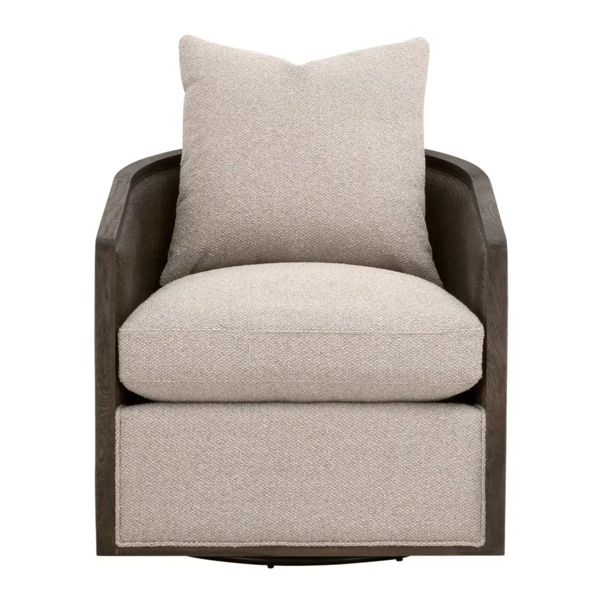 Poltrona girevole - Questa bellissima, caratterizzata da una struttura in legno massello di rovere e dettagli in rattan, è perfetta per donare a qualsiasi soggiorno un'atmosfera casual ma elegante in stile rustico