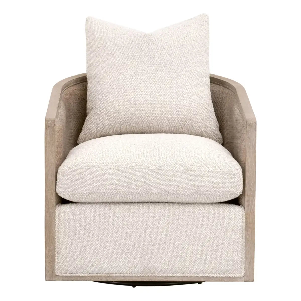 Poltrona girevole - Questa bellissima, caratterizzata da una struttura in legno massello di rovere e dettagli in rattan, è perfetta per donare a qualsiasi soggiorno un'atmosfera casual ma elegante in stile rustico