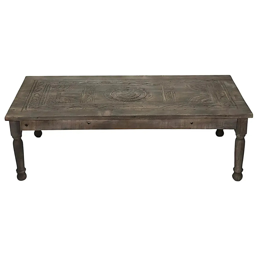 Tavolo - Misura 147 cm L x 76 cm P x 46 cm A - Aggiungi un tocco di fascino rustico al tuo spazio abitativo con il nostro, caratterizzato da un piano intagliato, è perfetto per aggiungere bellezza a