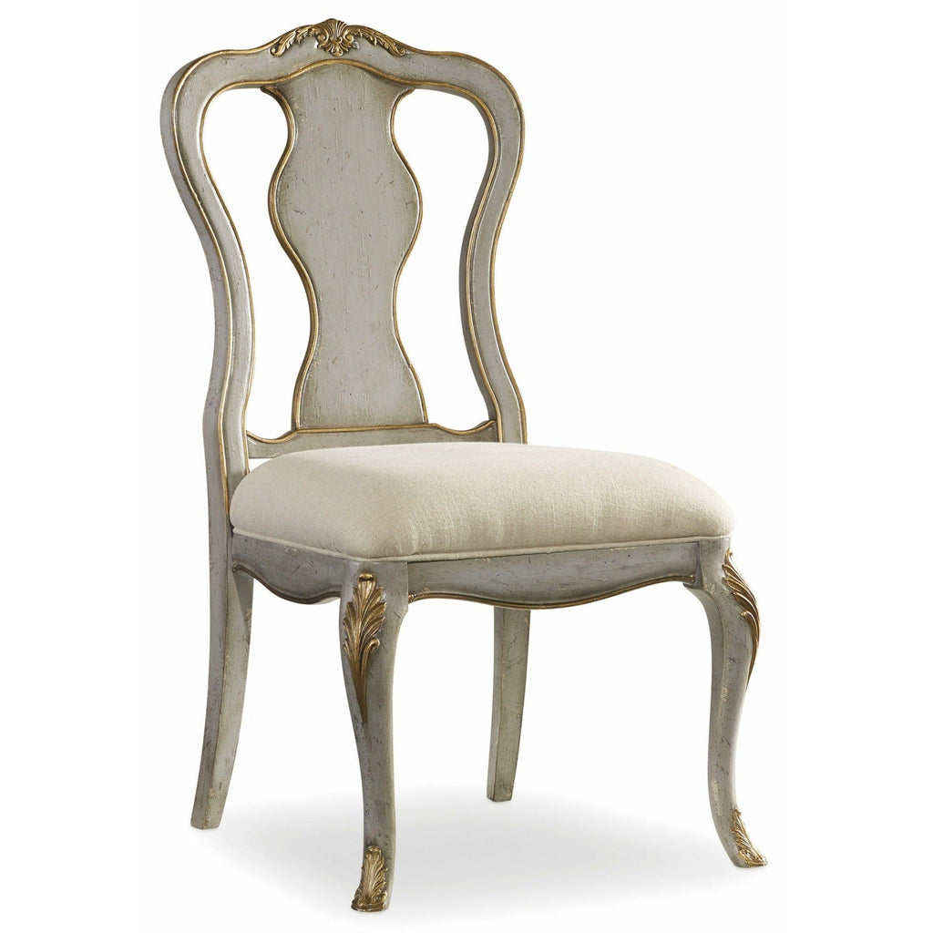 Sedia da scrivania - Con stile, questa magnifica sedia, caratterizzata da una morbida finitura grigia con dettagli dorati, un sedile in tessuto effetto lino e gambe cabriole, è perfetta per