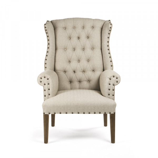 Poltrona Wing in tela di iuta trapuntata - Misura 81 cm L x 122 cm H x 79 cm P Peso 20,9 kg Telaio in legno di acero massiccio - Questa splendida poltrona ha uno stile elegante ed è sovradimensionata per il massimo comfort, con