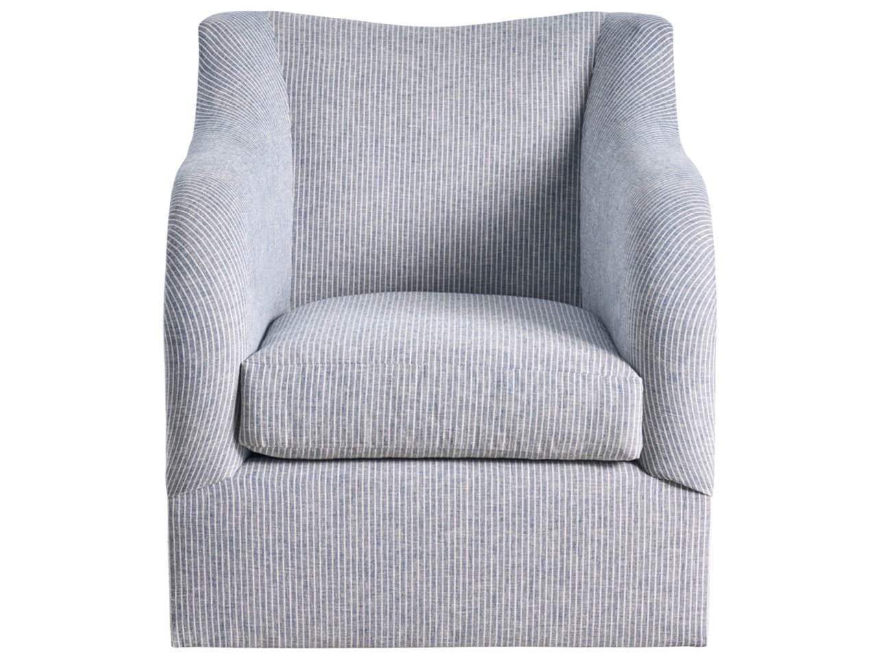 Sedia Girevole - Progettata per coniugare comfort e stile, questa sedia versatile presenta un sottile rivestimento a righe grigie, braccioli leggermente curvi e un sedile imbottito e morbido