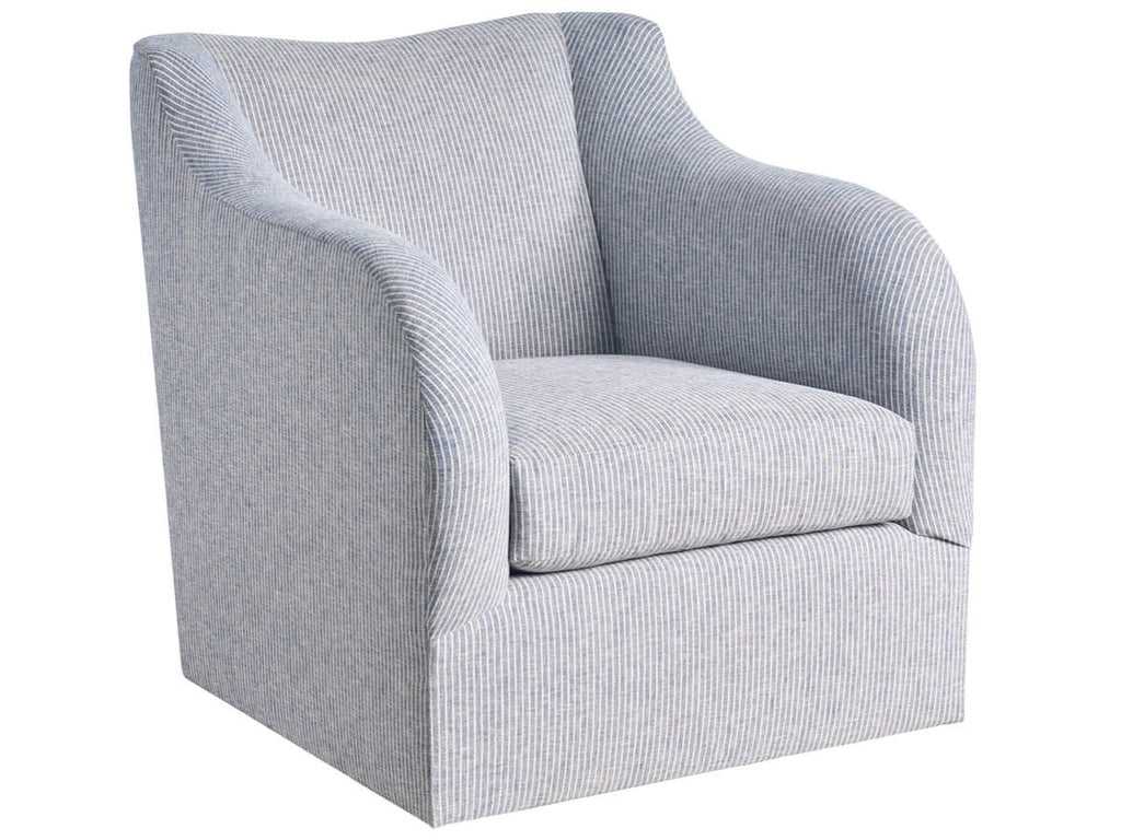 Sedia Girevole - Progettata per coniugare comfort e stile, questa sedia versatile presenta un sottile rivestimento a righe grigie, braccioli leggermente curvi e un sedile imbottito e morbido