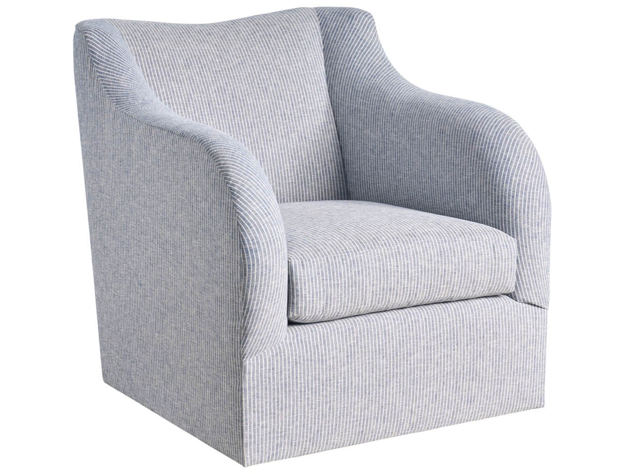 Sedia Girevole - Progettata per coniugare comfort e stile, questa sedia versatile presenta un sottile rivestimento a righe grigie, braccioli leggermente curvi e un sedile imbottito e morbido